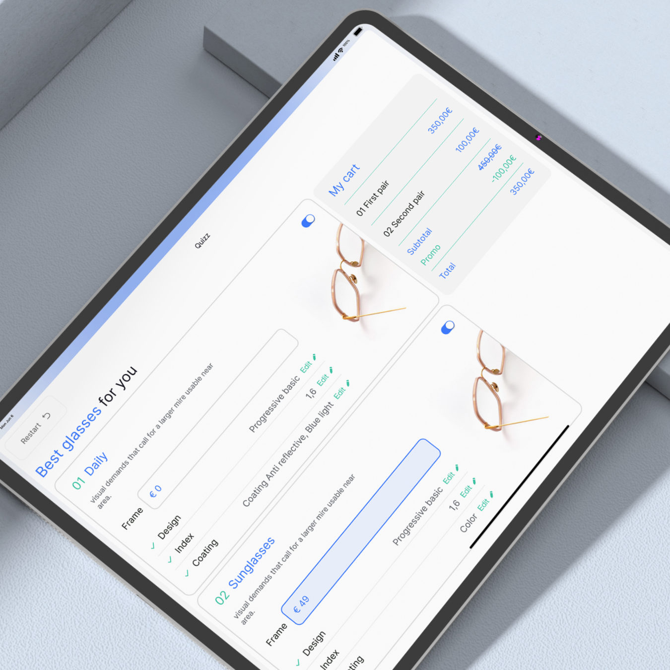 Tablette Price & Promotions Tablette avec le visuel Price & Promotions. Prix, options, promotions sur un seul écran, mis à jour en temps réel.
